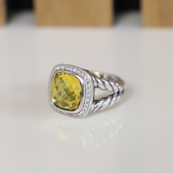 David Yurman Sterling Silver 11mm Albion Ring Lemon Citrine with Diamonds size 6 - Picture 1 of 8